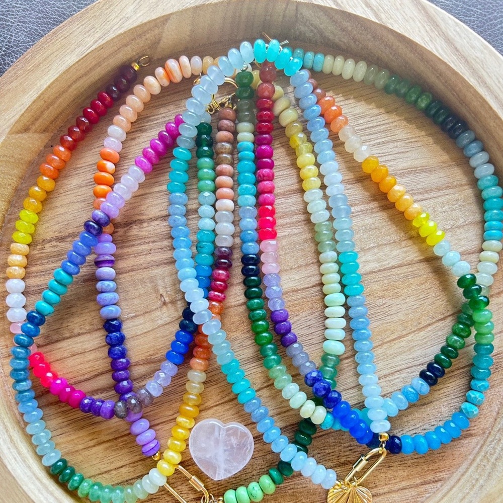 Colorful gemstone rondelle necklaces custom made